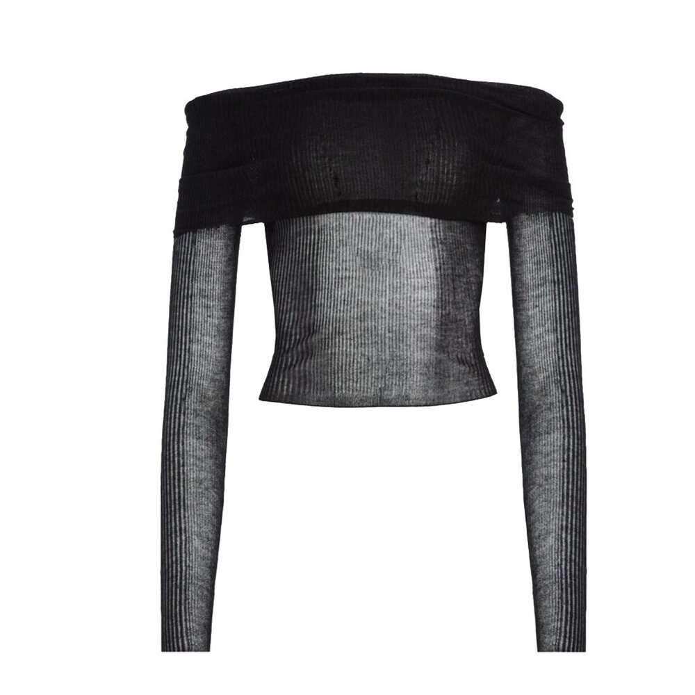 SER.O.YA Off-Shoulder Sheer Mesh Top – Black – Excellent Condition